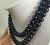 Nueva joyería de perlas finas Natural dos hilos10-11mm perlas redondas de tahití negro necklace18