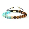 Sommar smycken grossist 10st / mycket 8mm hav sediment sten med en klass tiger eye pärlor klara cz boll spets upp armband