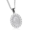 Heilige Maagd Maria Hanger Ketting met Strass Rvs Ovale Hollow Gesneden Vrouwen Mannen Amulet Trendy Religieuze Sieraden