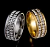 Fashion 18K Gold Silver Plated Stainless Steel Two Rows Austrian Crystal Rings for Men Women Lovers' Finger Rings Men Ring Wedding Jewelry