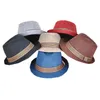 Lato Unisex Dzieci Słoma Fedora Sunhat Plaża Moda Panama Cap z Rybow Tapicer Dzieci Soild Trilby Hats dla chłopca i dziewczyny