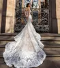 Abiti da sposa a sirena vintage Scollo a spaghetti Abiti da sposa Appliques Pizzo Sweep Lunghezza Backless Robe de mari￩e