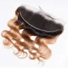 2 tone color 1b 27 honey blonde dark root ombre body wave brazilian human hair ear to ear 134 full lace frontal closure6384677