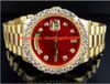 Moda Najwyższej Jakości Luksusowy Zegarek Męskie Żółte Złoto 40mm Red Dial Większy Diamond Watch 5.5CT Automatyczny ruch Men Watch