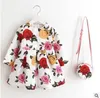 Girls Print Dresses Winter Princess Floral Dress With Flower Bags Fashion Long Sleeve Dress Animal Party Costume Kids Baby Clothes B2710