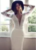 Robe De Soiree Ivory Вечерние платья Ever Довольно Sexy V-образным вырезом Русалка с длинными рукавами Дизайн Формальное Кристалл Длинные вечерние платья