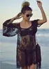 Kvinnor Summer Beach Lace Crochet Dress See Through Black White O-Neck Suspender Dresses Clothing For Holiday