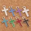 Silber Emaille Kreuz Legierung Charms 400 teile/los Anhänger 7 Farben 8x15mm Mode Schmuck DIY Fit Armbänder Halskette ohrringe L435