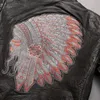 vintage black India head Embroidery Marbobo Classic men genuine leather jackets 100% genuine leather motorcycle jackets