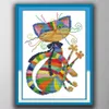 Peintures colorées de décor de dessin animé d'animal de chat, ensembles faits à la main de couture de broderie de point de croix comptés impression sur la toile DMC 14CT / 11CT