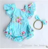 Baby Jumpsuits Set Ruffle Tutu Floral Romper Summer Toddler Print Bow Headband Bodysuit Girl Cotton Climbing Fashion Rompers Clothing J143