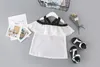 Conjuntos de moda chiffon meninas ternos falbala branco topos + listra shorts crianças roupas conjuntos menina melhores ternos crianças roupas a6