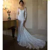 2020 New sereia vestidos de noiva mangas compridas Alças de noiva Lace completa Vestidos Vestios de Novia vestidos de casamento com ver através de Voltar 381