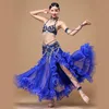 New Arrivals Performance Oriental Belly Dancing Clothes Conjunto de 3 piezas de sujetador con cuentas, cinturón y falda Conjunto de traje de danza del vientre