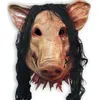 Maschere per feste All'ingrosso-Spaventoso Roanoke Pig Mask Adulti Full Face Animal Latex Halloween Horror Masquerade con capelli neri H-0061
