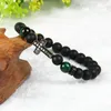 Bracelet Wholesale 10pcs/lot 8mm Matte Agate And Tiger Eye Stone Beads with Clear Cz Royal Cross Jesus Bracelet