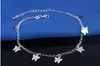 Eleganta S925 Butterfly Anklets Sterling Silver Kvinnor Anklets Yoga Dance Foot Chain Ankel Armband Strand Smycken Barefoot Sandaler