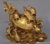 Kinesisk Fengshui Brass Wealth Yuanbao Money Dragon Turtle Tortoise Animal Statue