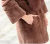 女性の冬のファッションリアルキツネの毛皮の襟長袖フルペルトレックスウサギの毛皮のコートミディアムロングカザコスプラスサイズ3xl