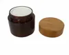 Livraison gratuite 10pcs contenant 50 g hulotte d'étain pot de crème PET, couleur brun 50ml pot d'emballage cosmétiques PET avec couvercle en bambou