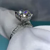 Vecalon hjärta blomma 925 sterling silver ring 5a zircon cz kristall engagemang bröllop band ringar för kvinnor brud smycken gåva