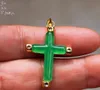 Koperlegering Mozaïek, Groene Jade, Jesus Christ's Cross, Amulet Ketting Hanger.