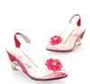 Moda Sandali estivi Donna Peep Toe Sandalo con zeppa Fiori Scarpe in gelatina dolce Scarpa da donna per donna Taglie forti