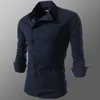 Homens Camisas Casuais Moda Nova Camisa Masculina de Negócios Slim Fit Primavera Outono de Manga Comprida Gola Quadrada Tops botões Masculinos oblíquo Tees