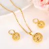 Ensemble de colliers et boucles d'oreilles avec pendentif boule ronde pour femmes, bijoux en or fin jaune véritable 24k, GF, 228L