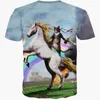 3D Т Рубашки Новая мода Мужчина Женская футболка 3D Принт кошка кавалерная верховая лошадь Смешная космическая галактика Футболка Summer Tees223n
