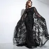 Yousef Aljasmi robes de soirée noires arabes saoudiennes style cape en dentelle robes de bal sirène appliques grande taille robes de soirée formelles