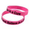 1 Stück „Live Love and Believe in a Cure“-Armband aus Silikonkautschuk, bedrucktes Motivationslogo, rosa, Erwachsenengröße