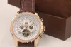 2014 новая мода коричневый кожаный ремешок 1884 мужские часы турбийон золото нержавеющая сталь роскошные мужские часы