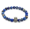 1st Ny design 8mm Blue Sea Sediment Stone Pärlor med Mix Color Lion Head Hero -armband Mens smycken Trevlig gåva2430