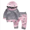 Rose nouveau-né bébé fille vêtements mignon sourire nuage Bebes haut à capuche pantalon 2 pièces automne hiver costume enfants vêtements ensemble