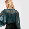 グリーンレッド2019女性ブラウスニューセクシーブラウス長袖レギュラーファッションスパンコールフリルかわいいシャツ透明ブラウス包帯トップ