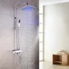 Thermostatic Exposed Bathroom Shower Faucet Set 10 Inch LED Temperature Sensitive Rainfall Shower Head Brass Hand Shower 2102