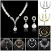 Bruidsmeisje Sieraden Set voor Bruiloft Kristal Strass Traanvormige Mode-sieraden Parelketting hangers Oorbel Partij Sieradensets