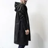 Wholesale- Men Spring Autumn Loose Hooded Trench Coat Male Fashion Casual One Button Long Black Windbreaker Jacket Mens Trench Outwear