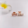 Stud Sparkling Bow Earrings Authentic 925 Sterling Silver Fits European Pandora Style Jewelry Rose Gold Plated Studs Andy Jewel 280555CZ