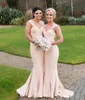 Uroczy 2017 Pale Pink Mermaid Druhna Dresses Długość Tanie Scoop Ruched Maid of Honor Wedding Guest Suknia Gown Custom Made EN10099