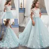 Glitz Lace Flower Girl Dresses With Short Sleeves Butterfly Appliques Graduation Girls Pageant Dress Sheer Back Buttons Kids Wedding Gowns