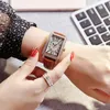 Diamant Luxury Ladies Watch Fashopn Kvinnor Klockor Modern Rhinestone Rectangle Dial Leather Strap Quartz Armbandsur för Girls Lady Christmas Valentine's Day Present