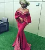 2017 Aso-ebi Styles Robe De Bal Fille Noire Hors Épaule Fleur Appliques Robe De Soirée À Manches Longues Sirène Balayage Train Robe De Soirée De Célébrité