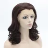 Perruque Lace Front Wig synthétique ondulée #33, 16 pouces, densité élevée, résistante à la chaleur, cheveux synthétiques foncés