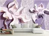 Präglad lila magnolia 3D TV bakgrund vägg väggmålning 3d tapet 3D väggpapper för TV -bakgrund