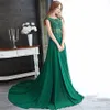 Robe de Soiree Bateau Cap Sleeve Appliqued Custom Backless Chiffon Long Evening Gowns Vestido de Festa Turquoise Prom Dress 2021