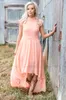 Nouvelles robes de demoiselle d'honneur en dentelle de pêche pour mariage à la campagne A-ligne col haut Hi-Lo en mousseline de soie Bohème plage robes de soirée de mariage