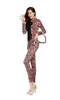 Sexy Ladies Leopard Print Malha Jumpsuit Macacão Transparente Wetlook Bodysuit Cauda Catsuit Animal Cosplay Traje Exótico Lingerie