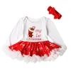 Vestido de Natal manga comprida crianças vestido para meninas letra princesa vestido de natal árvore tutu skrit romper outfits headband